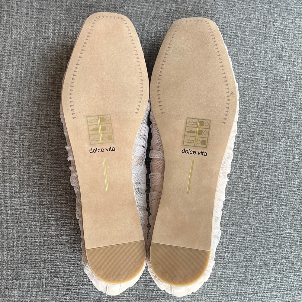 Dolce Vita Raeven Praline Tulle Neutral Nude Beige Mesh Square Toe Ballet Flats - Picture 9 of 16